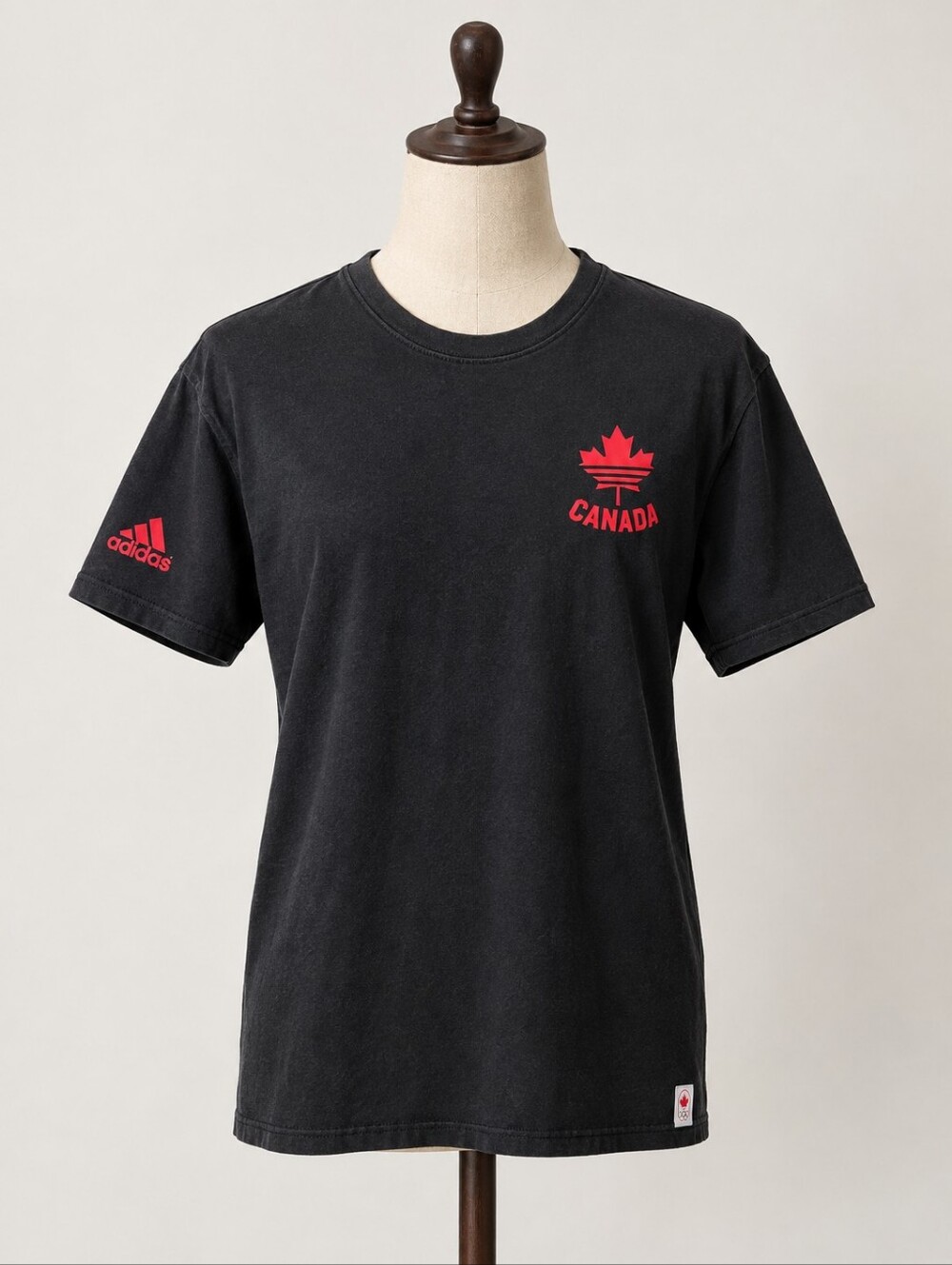Adidas Black Short-Sleeve Tee with Red Canada Logo - Size L